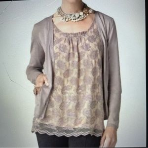 CAbi Intrigue Lavender Beige Lace Tank Women’s Size M